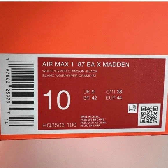 Size 10 - Nike EA Sports x Air Max 1 '87 Madden NFL25' HQ3503-100 NoLid